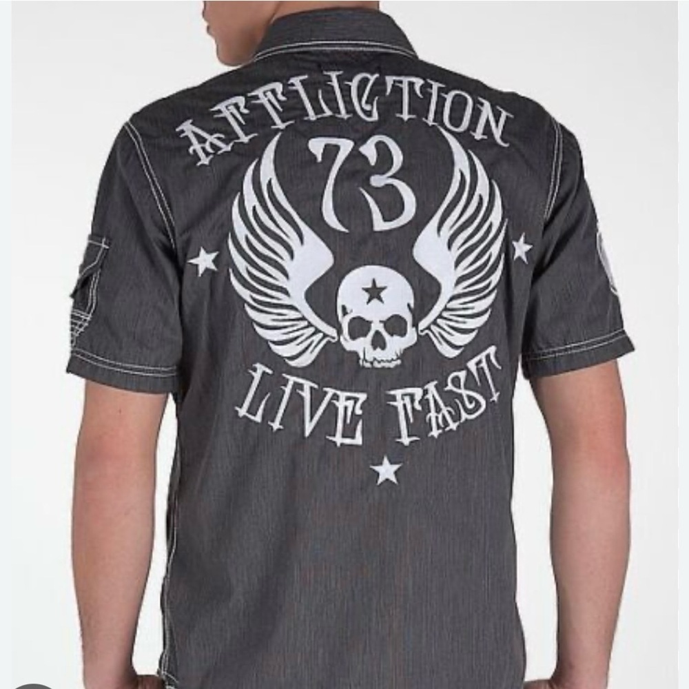 Affliction Premium Black -Skull “Live Fast” Emblem Button Down Shirt size L
